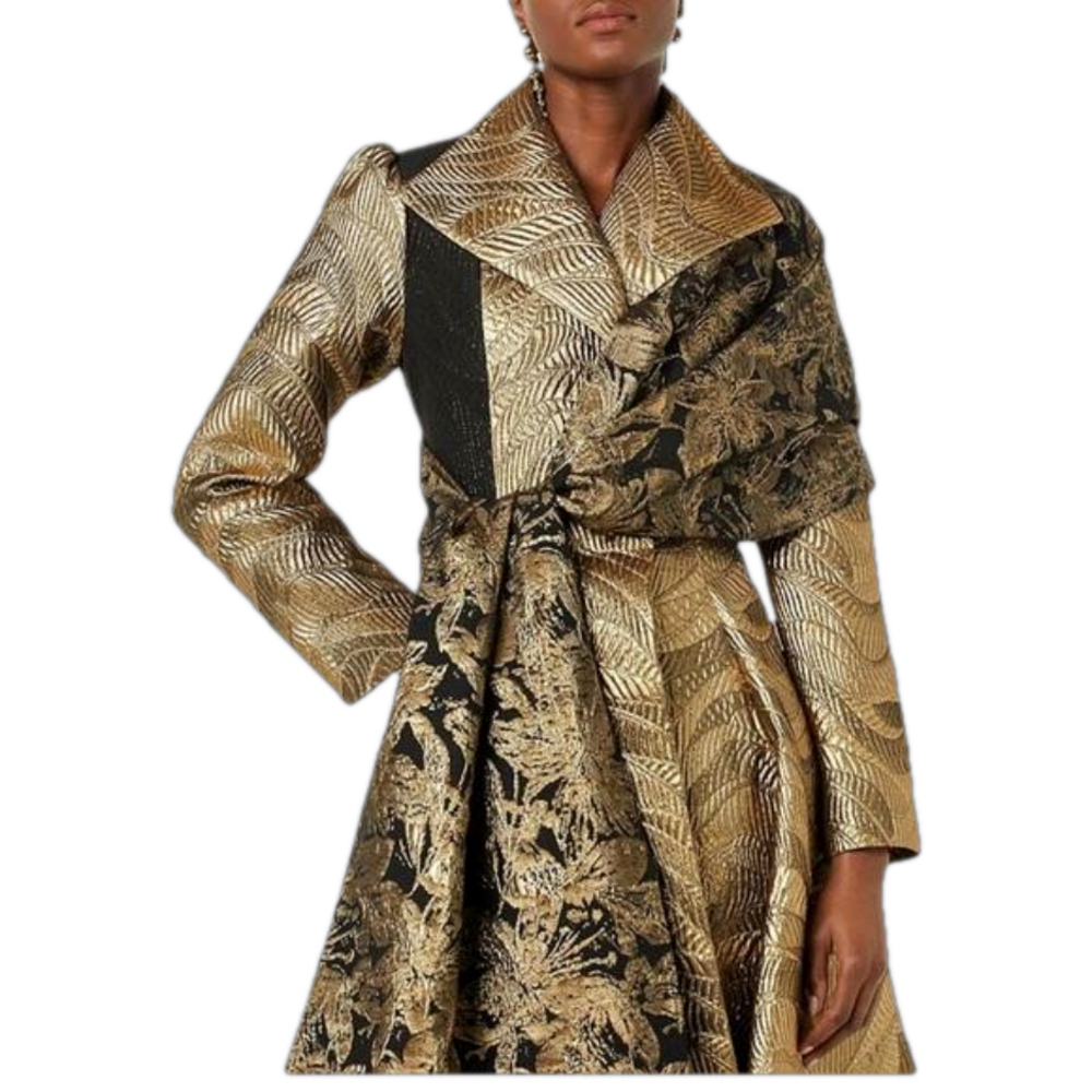 MAKING THE CUT Standard Metallic Jaquard Coat & Scarf jacket gold NWT size small - Picture 6 of 14